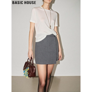 新款 Basic 裙女2026春季 百家好灰色条纹开叉短裤 高腰半身裙 House