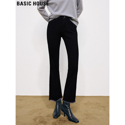 九分毛边微喇牛仔裤加绒喇叭裤女