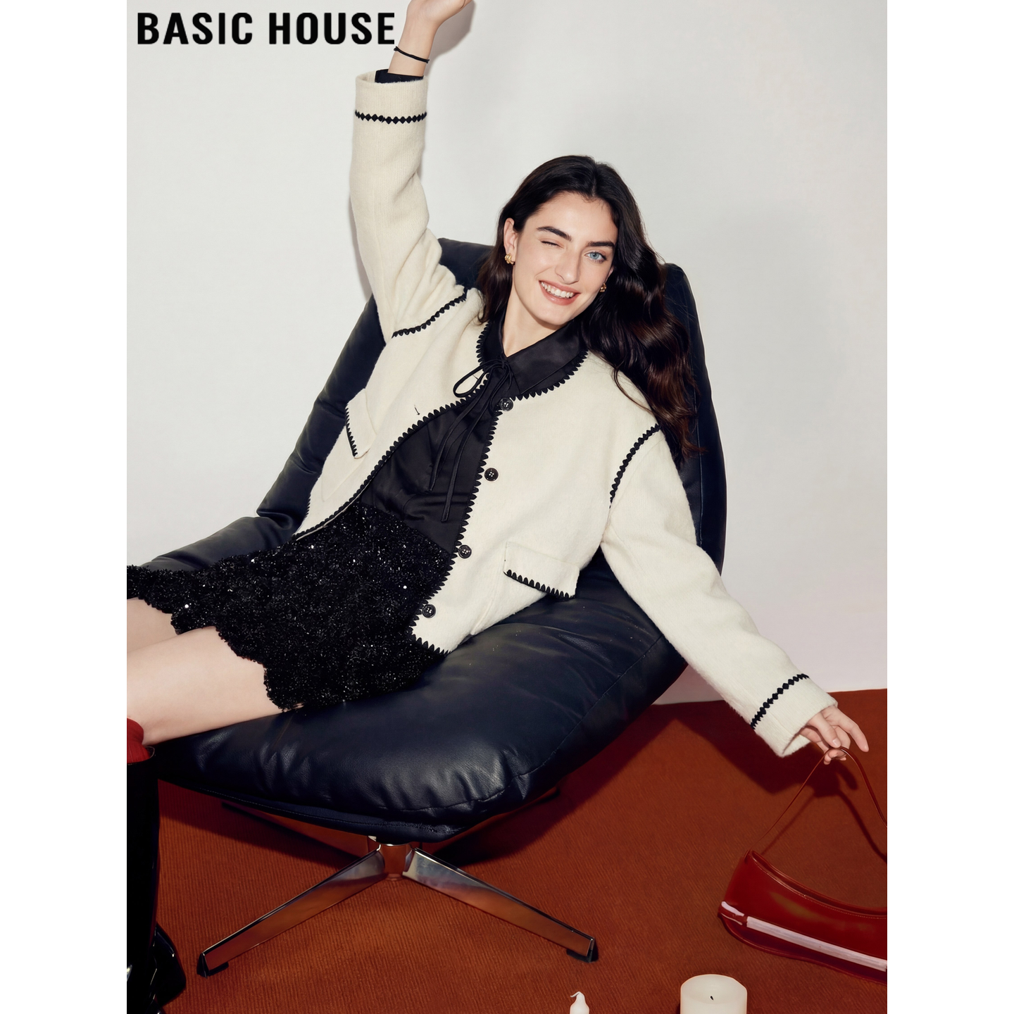 Basic House/百家好法式小香风撞色毛呢外套女冬季双面呢羊毛大衣,女装/女士精品,毛呢外套,淘宝优惠券,粉丝福利购,淘宝优惠卷