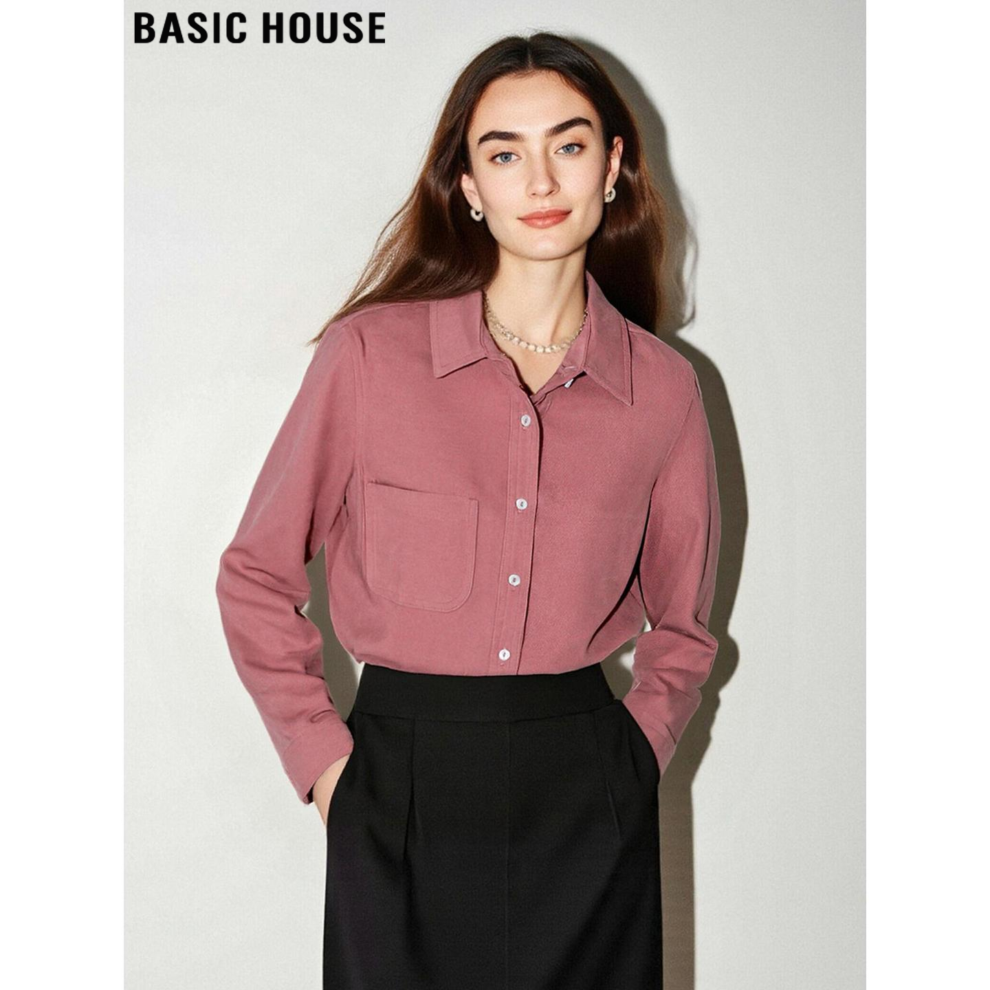 百家好设计感气质粉色长袖衬衫女