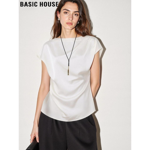 百家好法式褶皱收腰小飞袖衬衫女