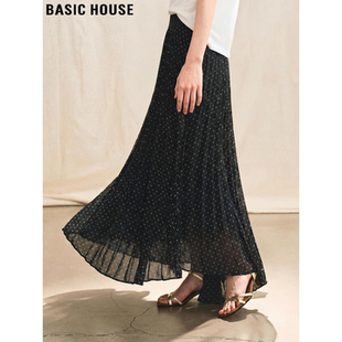 新款 百家好波点雪纺半身裙女2026春季 高腰飘逸裙长裙 House Basic