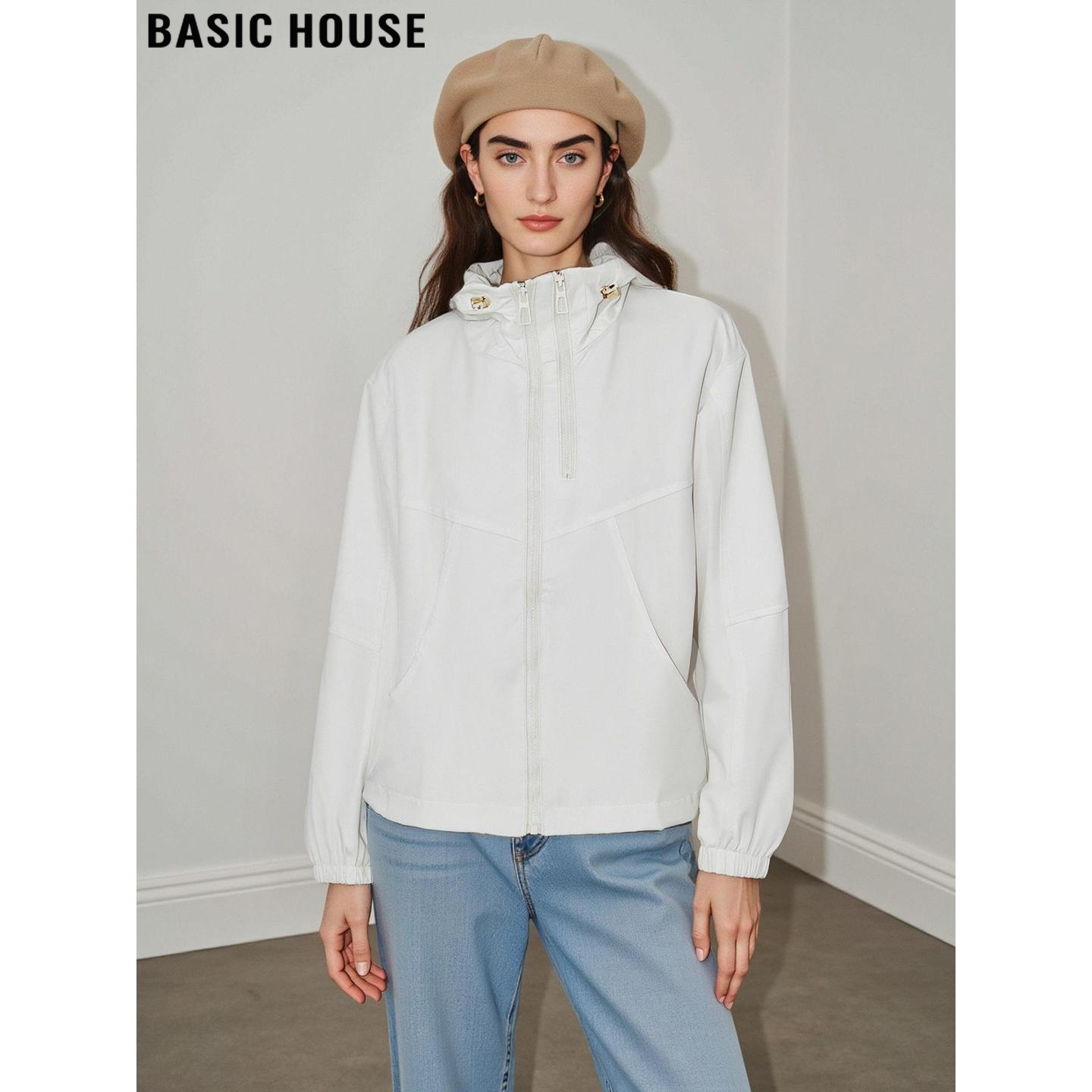 百家好保暖加厚白色连帽外套女