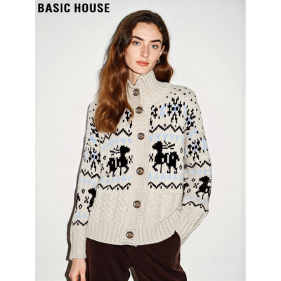 圣诞提花羊绒针织开衫毛衣外套