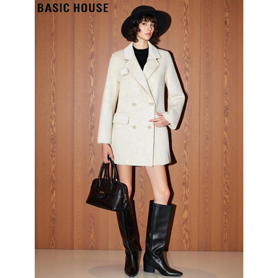 百家好高级感白色加厚毛呢外套女