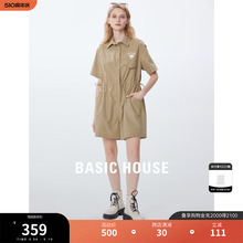 Basic House/百家好夏季新款刺绣衬衫领休闲工装连体短裤女