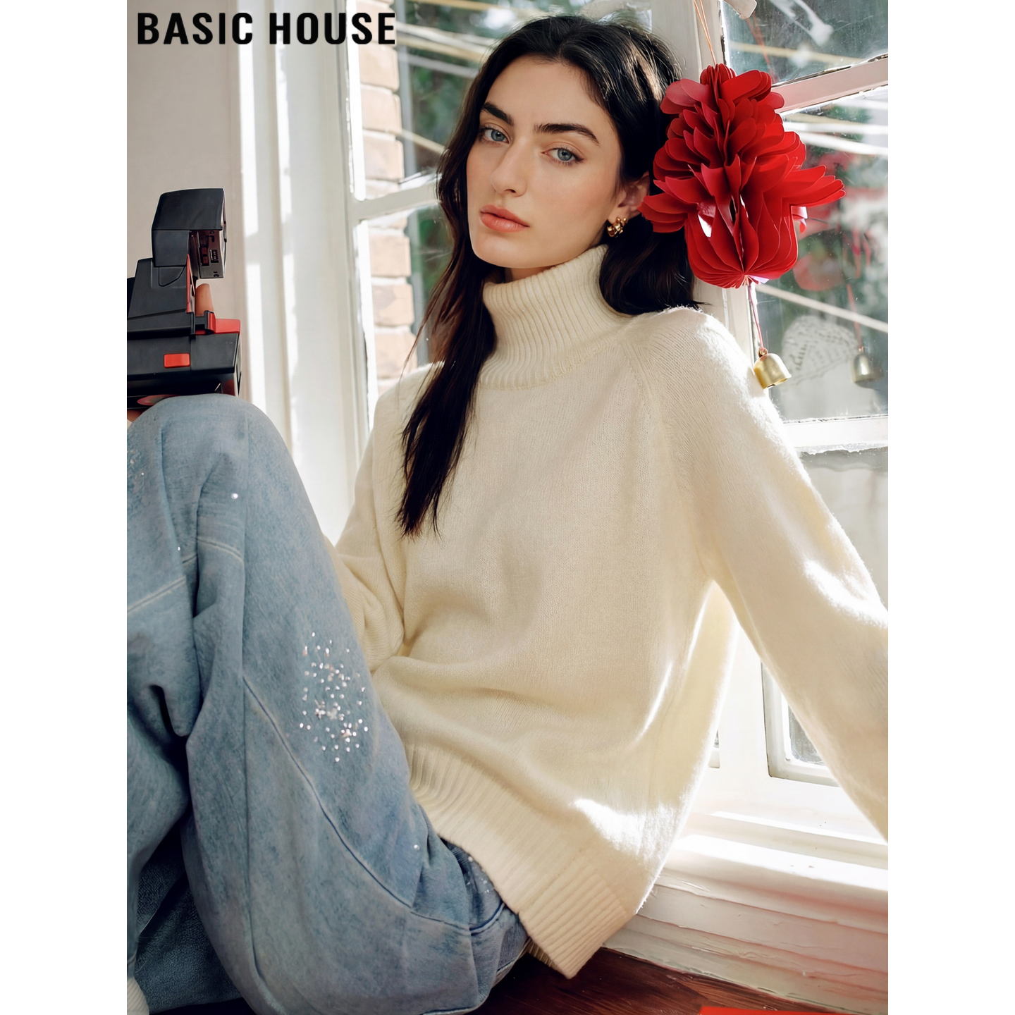 Basic House/百家好白色高领羊毛针织衫女士春季慵懒风软糯打底衫,女装/女士精品,毛针织衫,淘宝优惠券,粉丝福利购,淘宝优惠卷