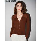 Basic 美拉德穿搭软糯打底毛衣 女冬季 House 百家好咖色V领针织衫