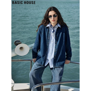 新款 Basic 外套女2026春季 百家好纯棉牛仔衬衫 复古叠穿上衣 House