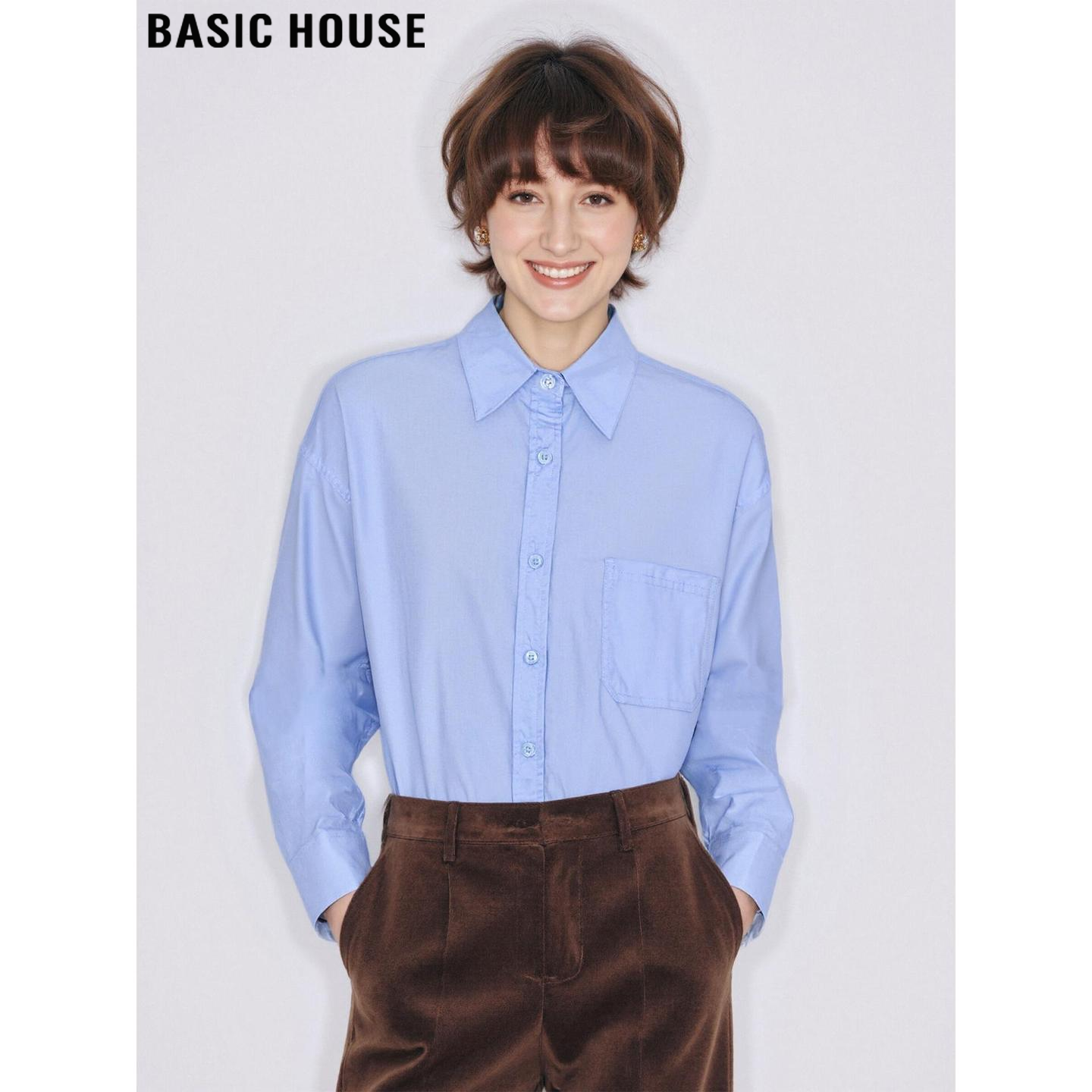 蓝色长袖衬衫加厚通勤叠穿衬衣女