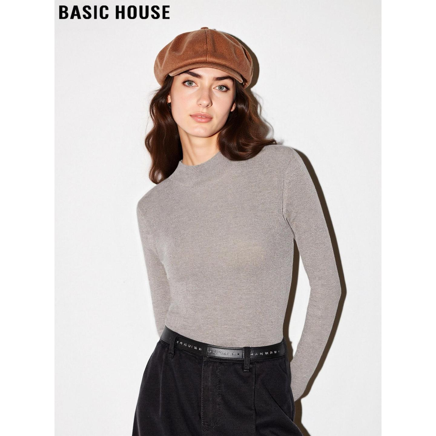 棕色半高领针织打底衫女秋冬内搭