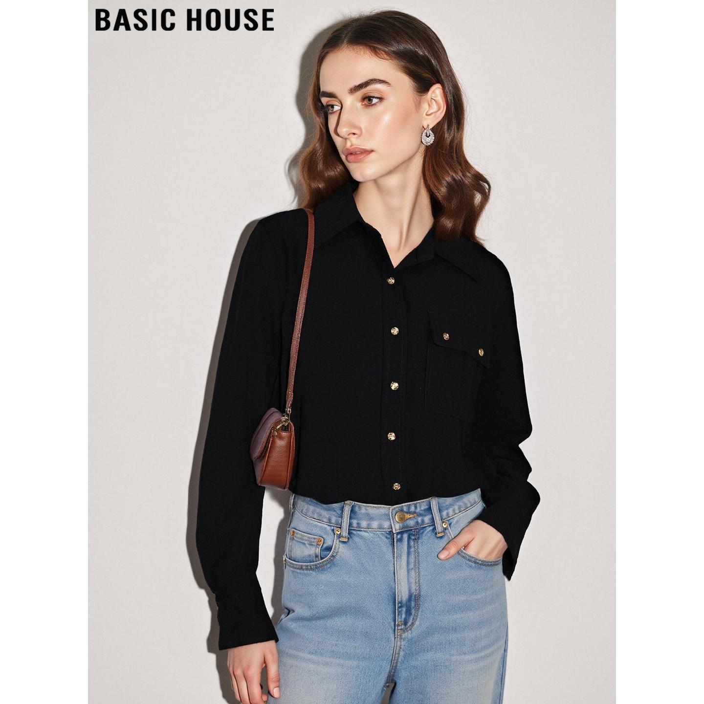 BasicHouse/百家好黑色长袖衬衫