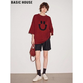 House 百家好红色笑脸提花针织短袖 女2026夏季 Basic 新款 宽松T恤