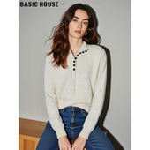 修身 Basic 软糯毛衣 2026春季 新款 House 百家好米白色半开领针织衫