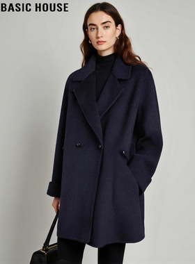 Basic House/百家好双面羊毛呢子大衣女冬季高级感中长款毛呢外套