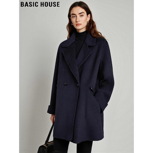 Basic House/百家好双面羊毛呢子大衣女冬季高级感中长款毛呢外套
