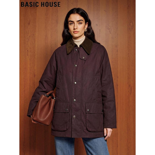 Basic House/百家好巴恩风灯芯绒翻领工装外套女春季宽松夹克棉服