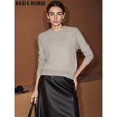 百家好圆领加厚保暖100%绵羊毛软糯女士打底针织衫 Basic House 冬
