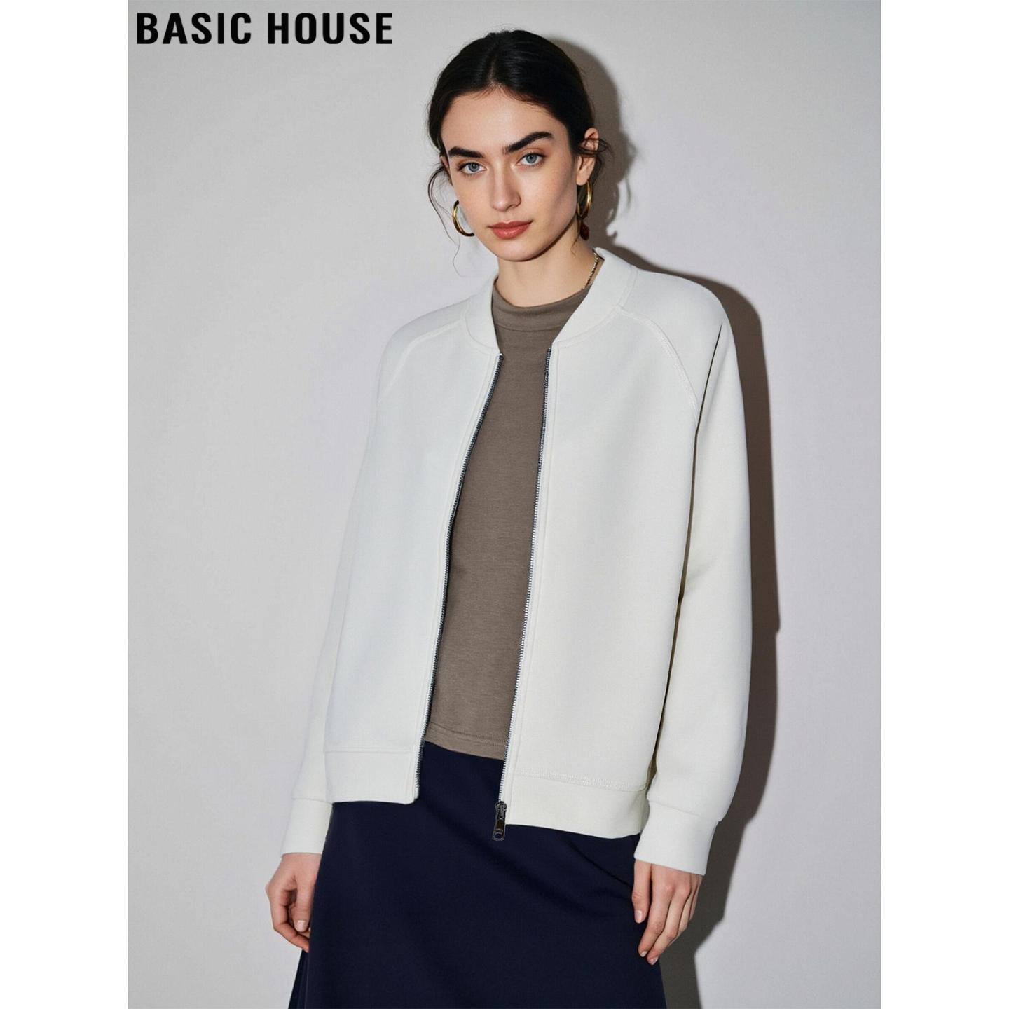 百家好美式杏色圆领加厚卫衣外套