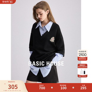 新款 Basic 百家好假两件卫衣女2024春季 House 减龄学院风宽松上衣