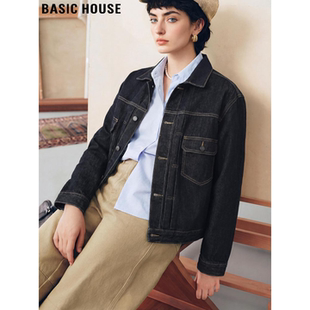 Basic House/百家好纯棉牛仔衬衫外套女2026春季新款复古宽松上衣