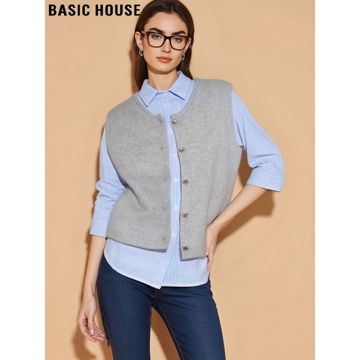 Basic House/百家好浅灰色针织马甲女2026春季新款无袖坎肩小背心,女装/女士精品,马夹,淘宝优惠券,粉丝福利购,淘宝优惠卷