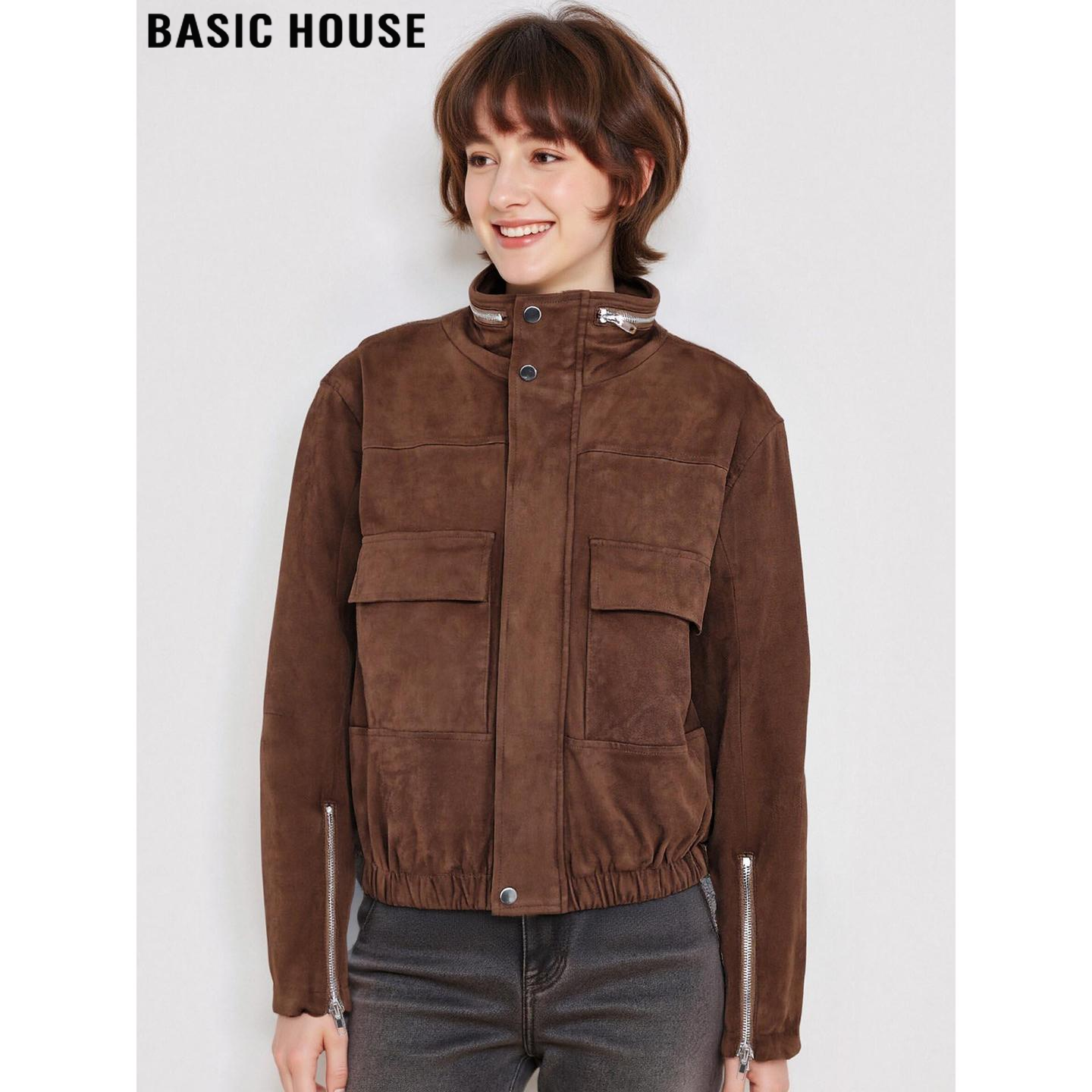 百家好美拉德咖色立领工装外套女