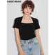 House 新款 百家好法式 Basic 方领短袖 T恤女2026夏季 修身 气质上衣