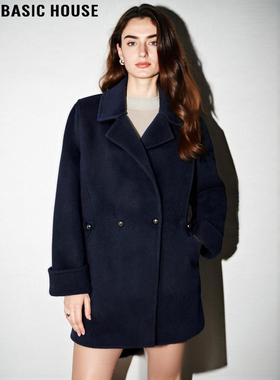 Basic House/百家好高级感毛呢外套女冬季加厚中长款羊毛呢子大衣