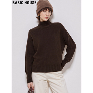 Basic House/百家好美拉德咖色羊毛高领针织衫女加厚保暖打底毛衣