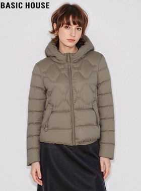 Basic House/百家好90白鸭绒连帽羽绒服女冬季小个子保暖短款外套