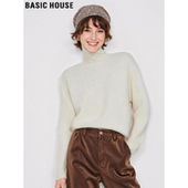 Basic 宽松加厚打底毛衣 女冬季 House 百家好米白色高领羊毛针织衫