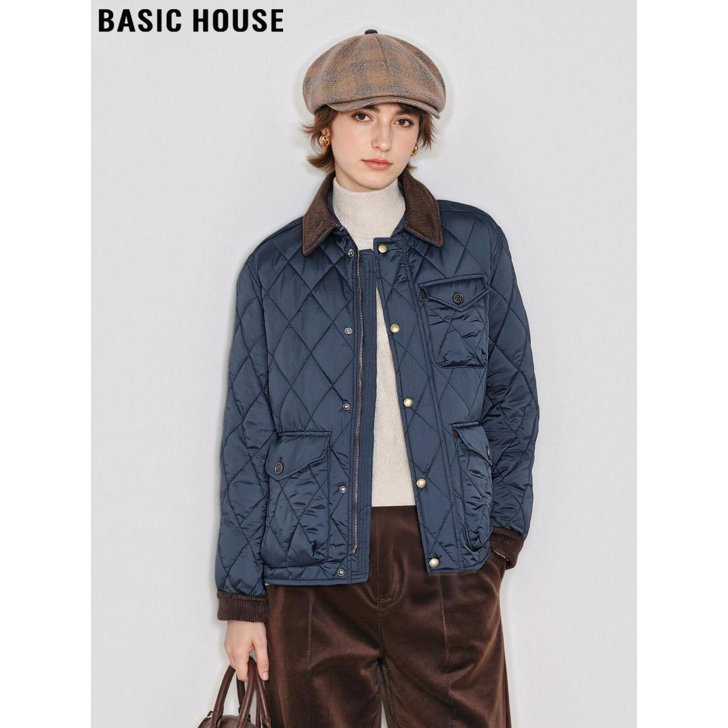 百家好高级感菱格灯芯绒加厚外套