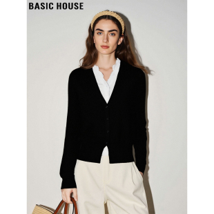 新款 Basic 女2026春季 百家好蕾丝花边V领针织衫 含羊毛上衣 House