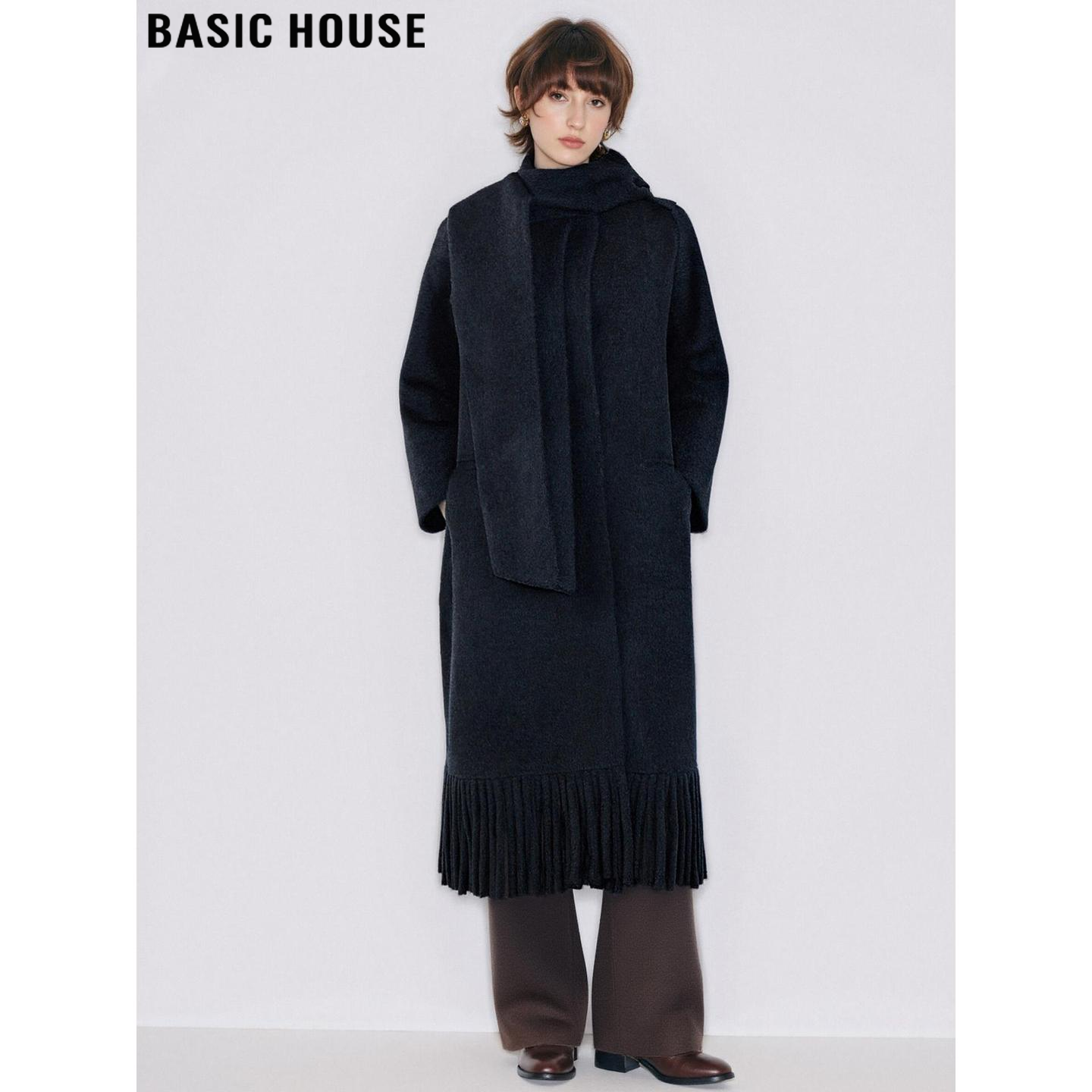 百家好高级黑流苏双面羊毛大衣女