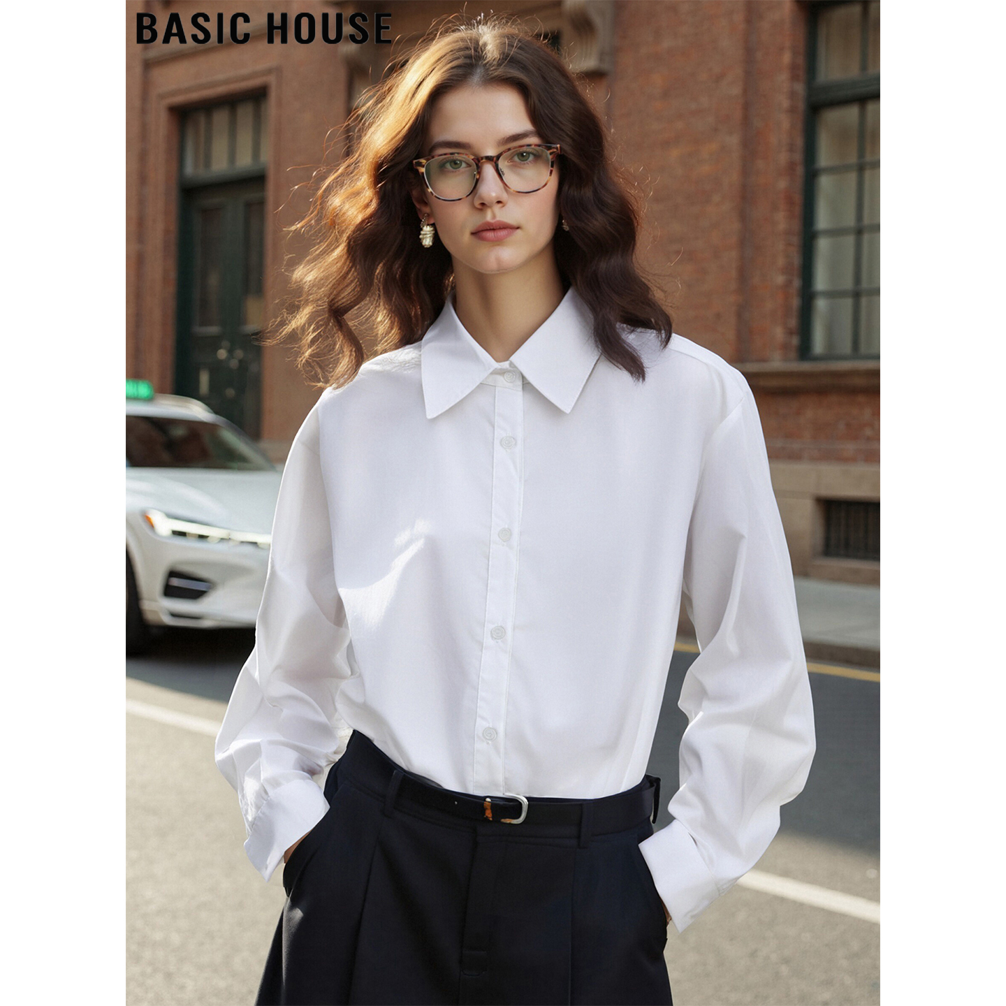 百家好法式白色衬衫女POLO领内搭