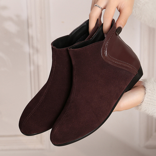 磨砂皮短靴女真皮踝靴休闲大头皮鞋秋季裸靴软皮马丁靴冬加绒棉鞋