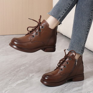 新款马丁靴女真皮短靴秋季踝靴单靴休闲皮鞋厚底妈妈鞋冬加绒棉鞋