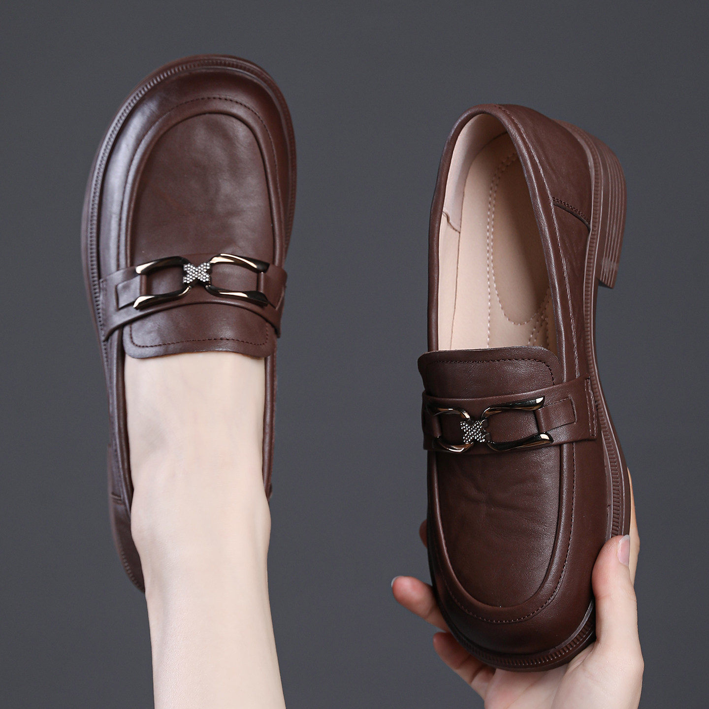 真皮乐福鞋女2025新款秋季单鞋英伦风小皮鞋复古软皮防滑妈妈鞋子,女鞋,乐福鞋（豆豆鞋）,淘宝优惠券,粉丝福利购,淘宝优惠卷