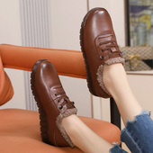 子加绒单鞋 皮鞋 真皮棉鞋 舒适中老年女鞋 女春秋冬款 厚底休闲妈妈鞋