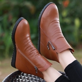 加绒大码 内增高小短靴女春秋女鞋 平底冬季 真皮鞋 马丁靴 单靴子新款