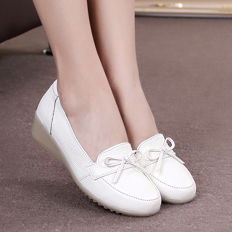 spring and autumn leather shoes Flat bottom genuine leather white Nurse shoes Middle heel With slope mom Casual shoes non-slip soft sole Single shoes Women's Shoesin the Women's Shoes, Low shoes  category - from Buy2taobao.com to provide professional Taobao agent buy service