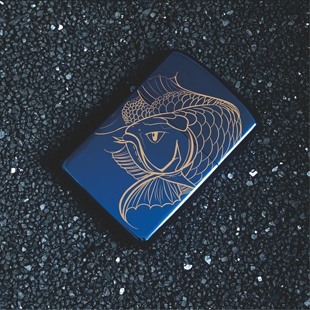 龙鱼打火机煤油镭射激光动物图案纯铜壳原创设计艺术意境蓝冰点火