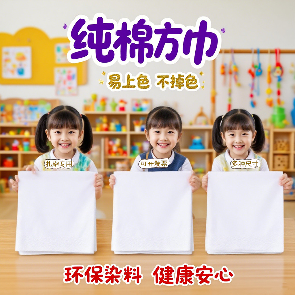 扎染拓染纯棉小方巾 全棉纯白布 学生幼儿园草木染拓染手帕DIY