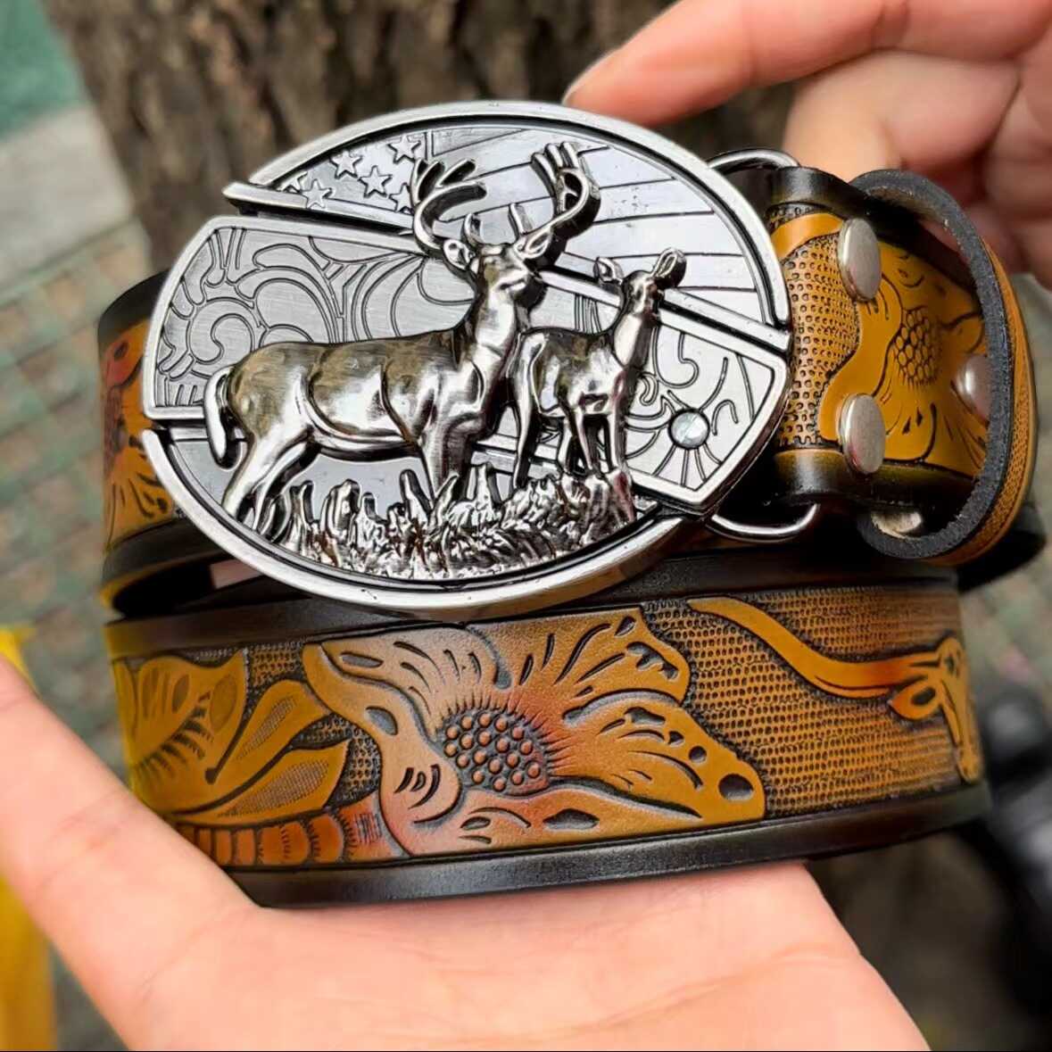 朋克皮带铆钉蝎子刀男士防身时尚