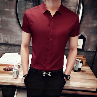 男士 白色衬衫 新款 修身 衬衣 夏季 商务职业通勤休闲免烫纯色薄款 短袖
