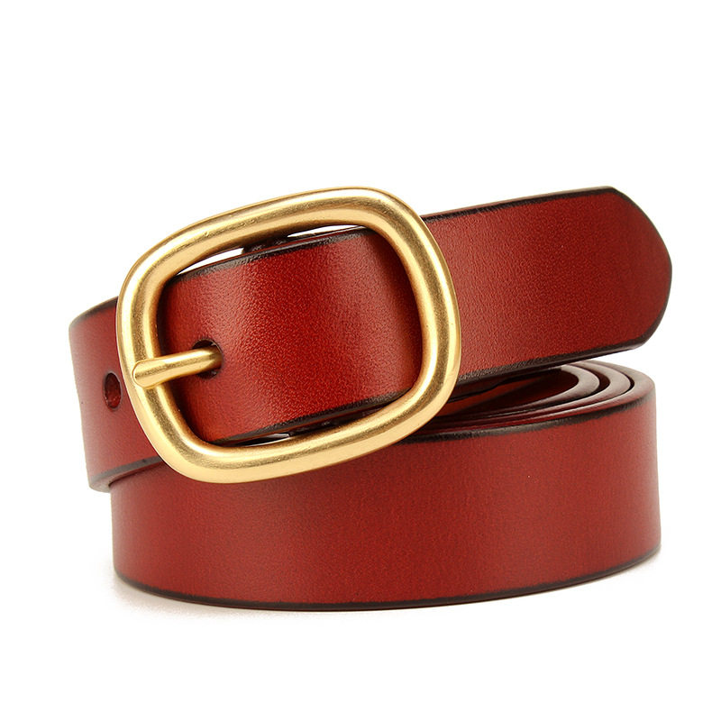 女士纯铜日字针扣皮带 女式头层牛皮休闲百搭腰带2.8cm