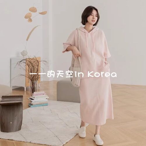 韩国代购套装 宽松休闲短袖连帽卫衣加半身裙两件套2025春季新款