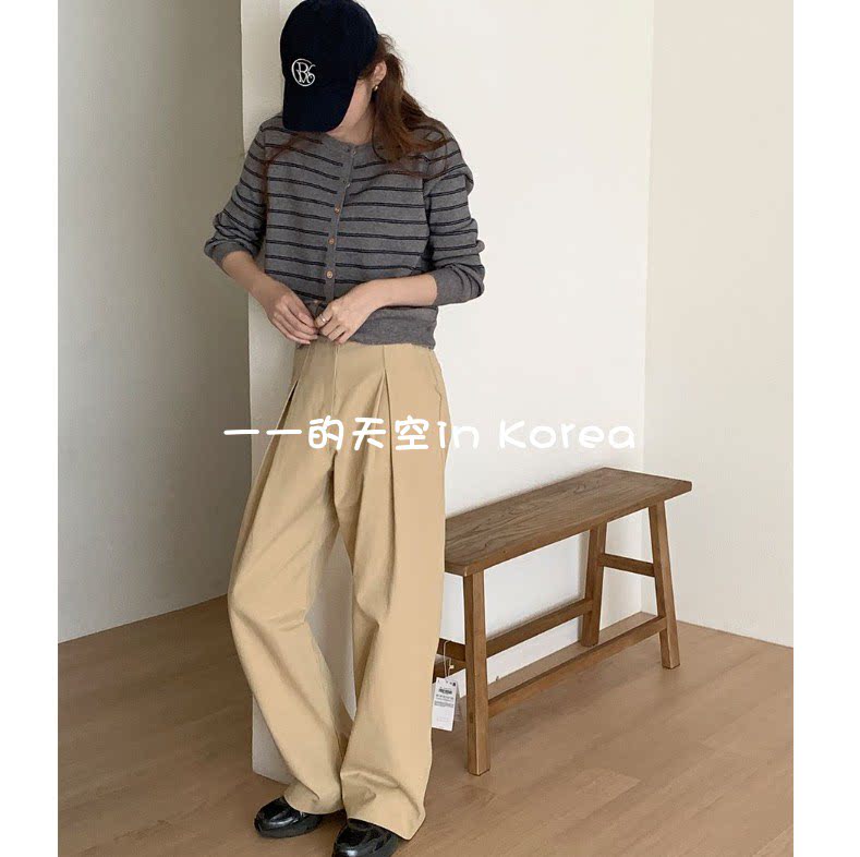 韩国代购裤子2025秋季新款时尚气质高腰宽松压褶显瘦女士直筒长裤