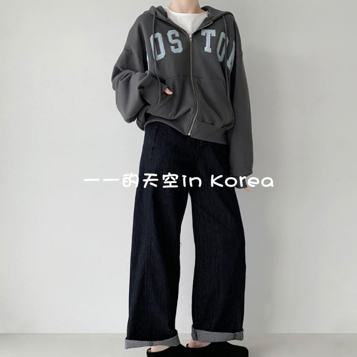 波士顿连帽衫 韩国代购2025秋季女装新款学院风宽松拉链休闲卫衣